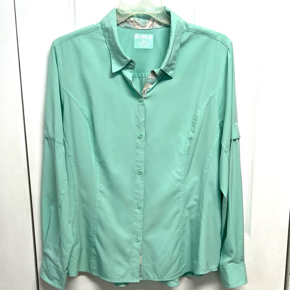 Reel Legends Mint Green Outdoor Fishing Button-Down Shirt Size XL
